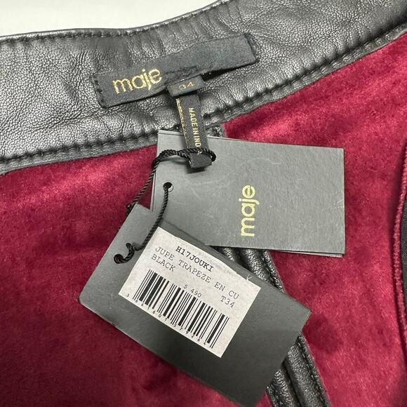 Nwts Maje Jouki Trapeze Black A-Line Belted Leather Mini Skirt (34) - Picture 12 of 15